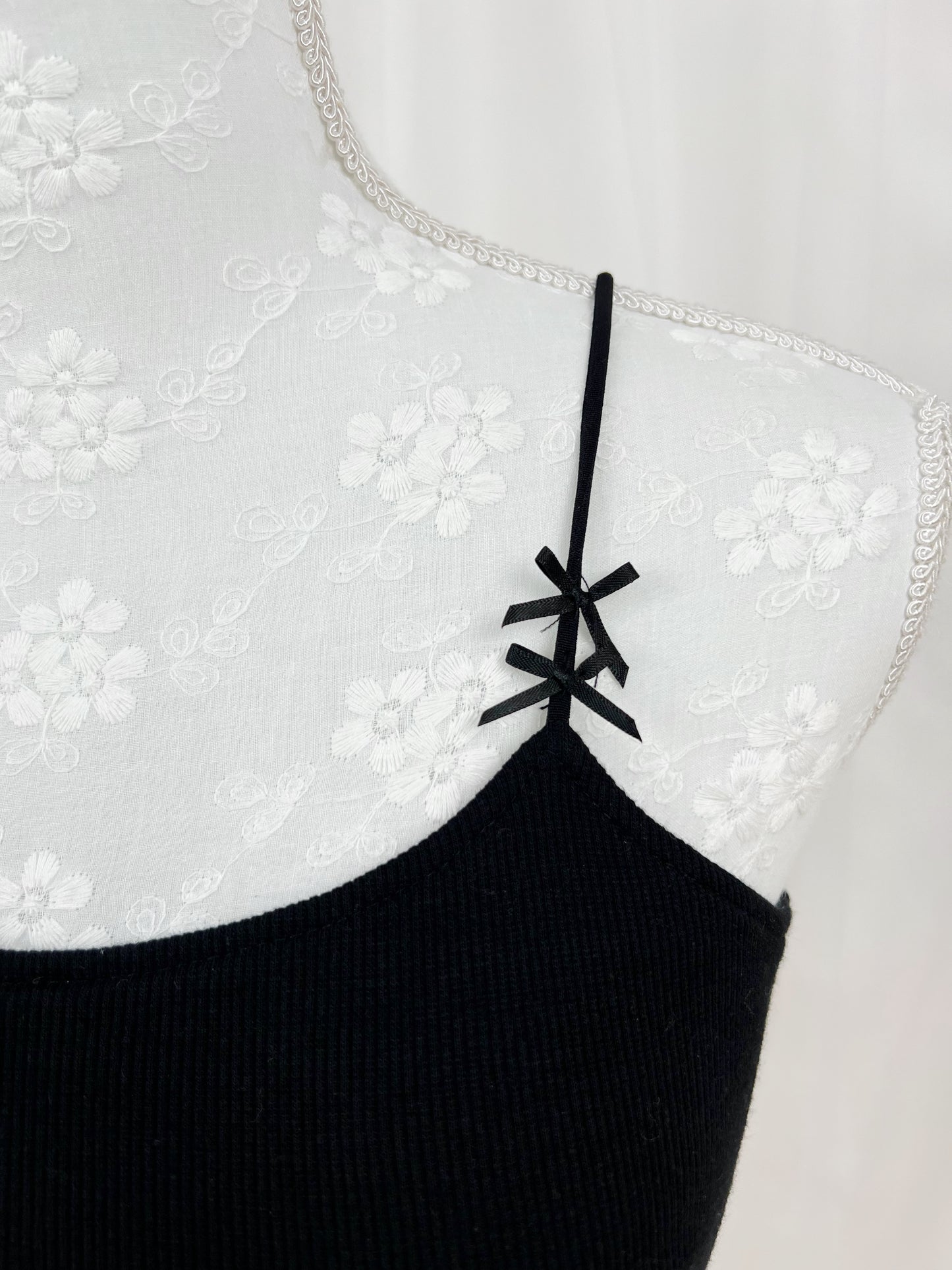 (24 Hours Sale) Petite Bow Strap Camisole With Cup (Black)