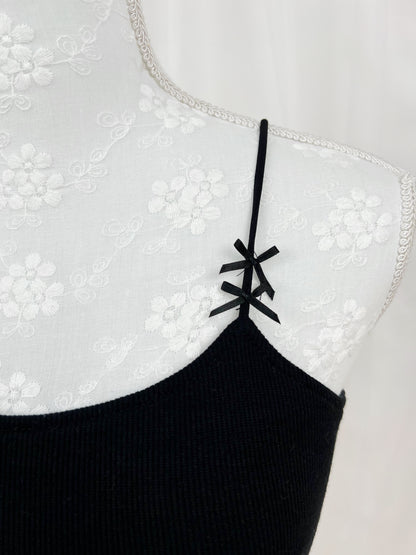 (24 Hours Sale) Petite Bow Strap Camisole With Cup (Black)