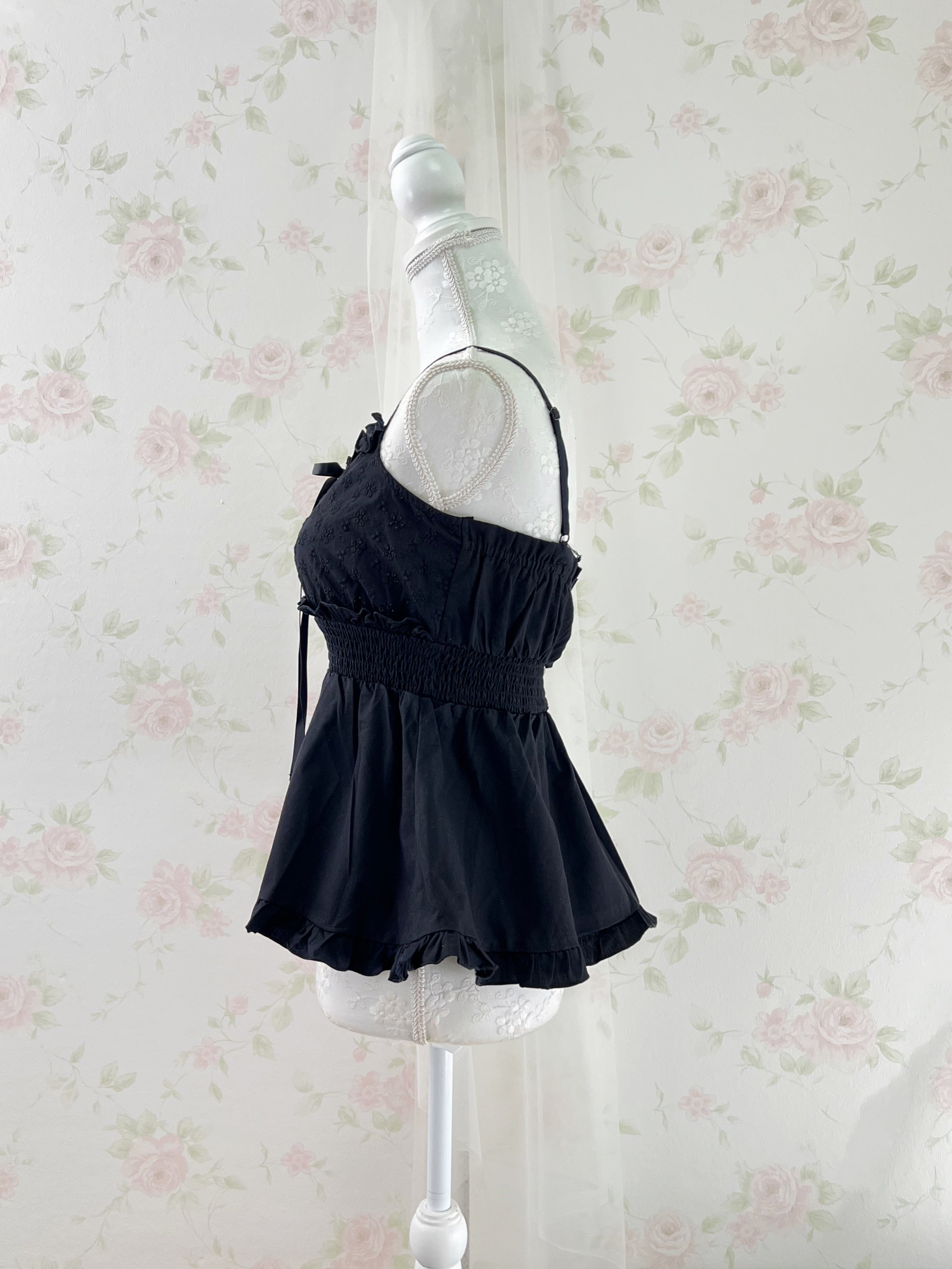 Cotton Floral Embroidery Camisole (Black)