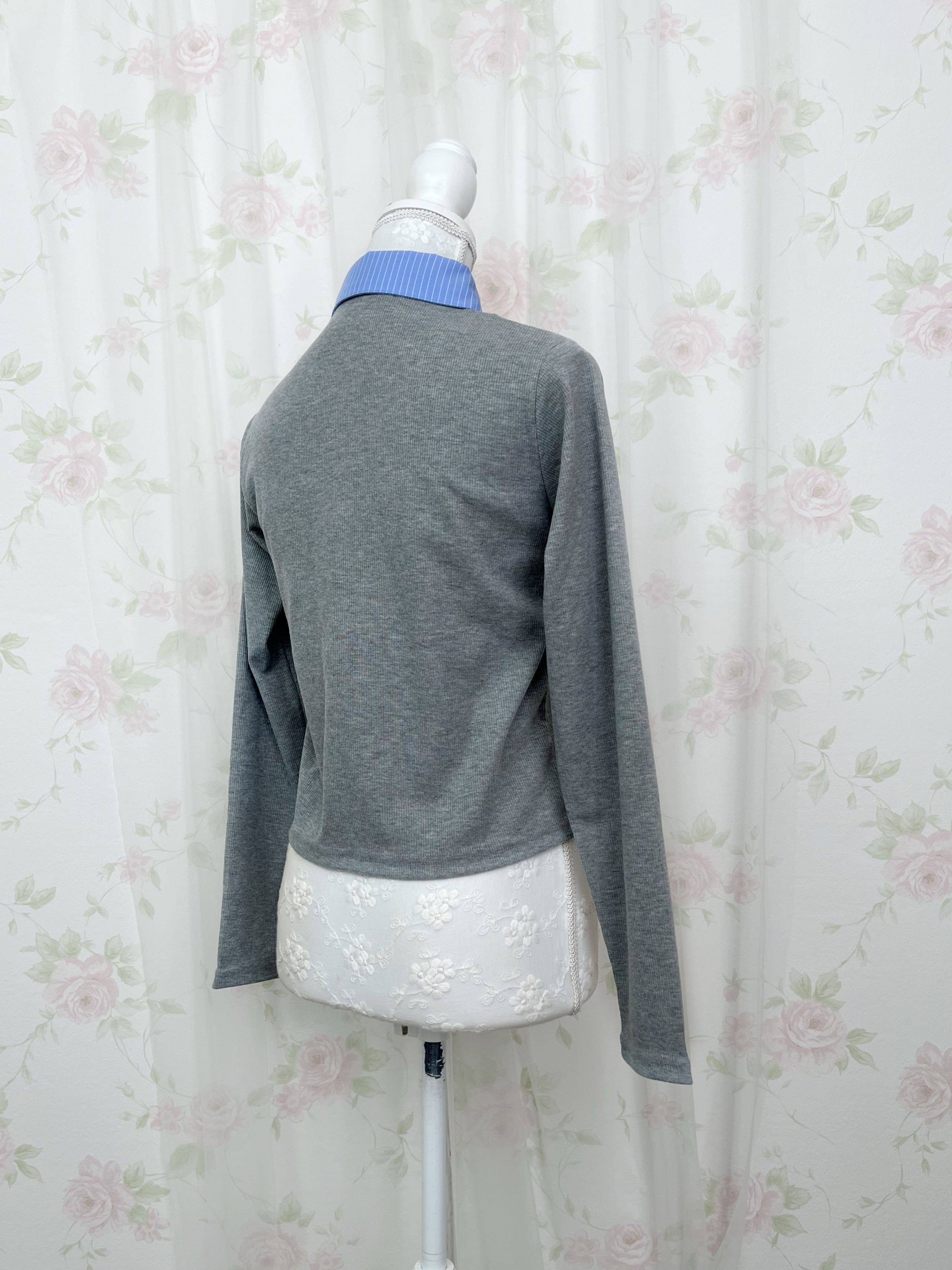 Shirt Attached Layer Like Top (Gray)