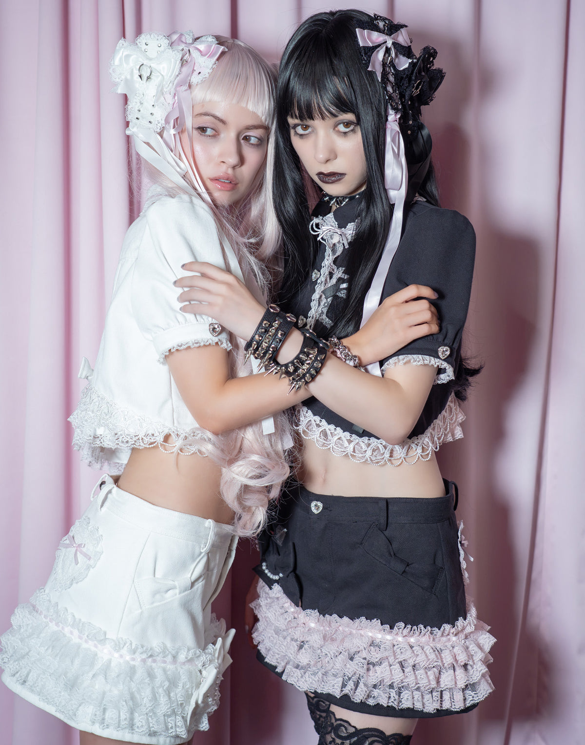 AVENCHUMU Lace frill ribbon denim skirt