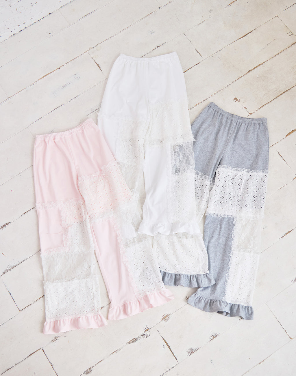 Lolime patchwork lace frill pants