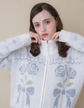 Lolime ribbon & floral cowichan knit zip up