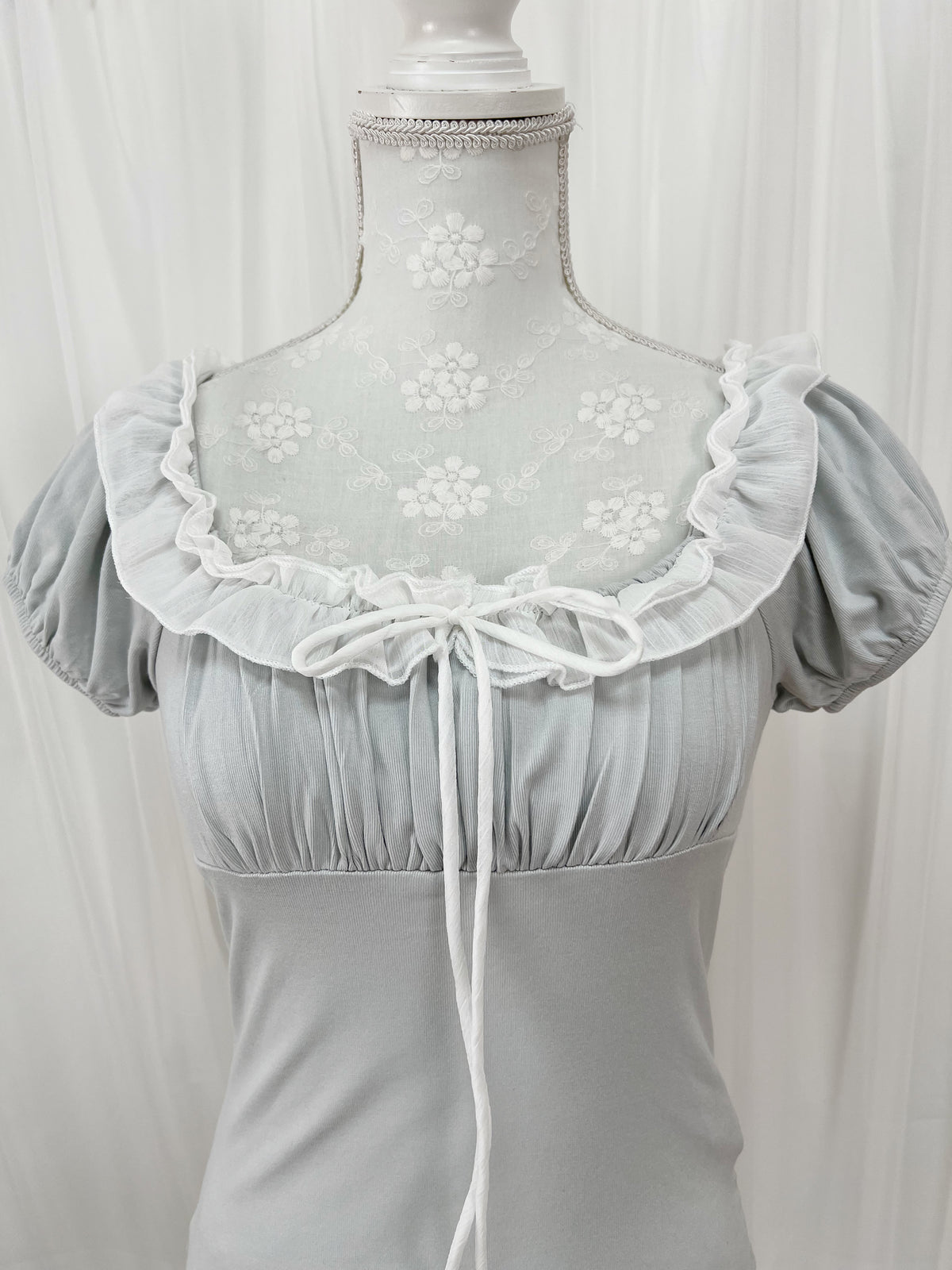 Chiffon Ruffled T-shirt (Blue gray)