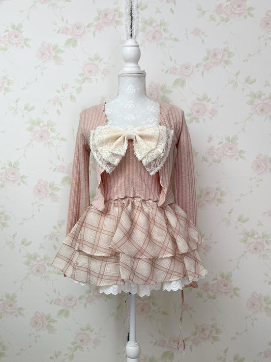 Shoujo Checked Wrap Skirt (Pink)