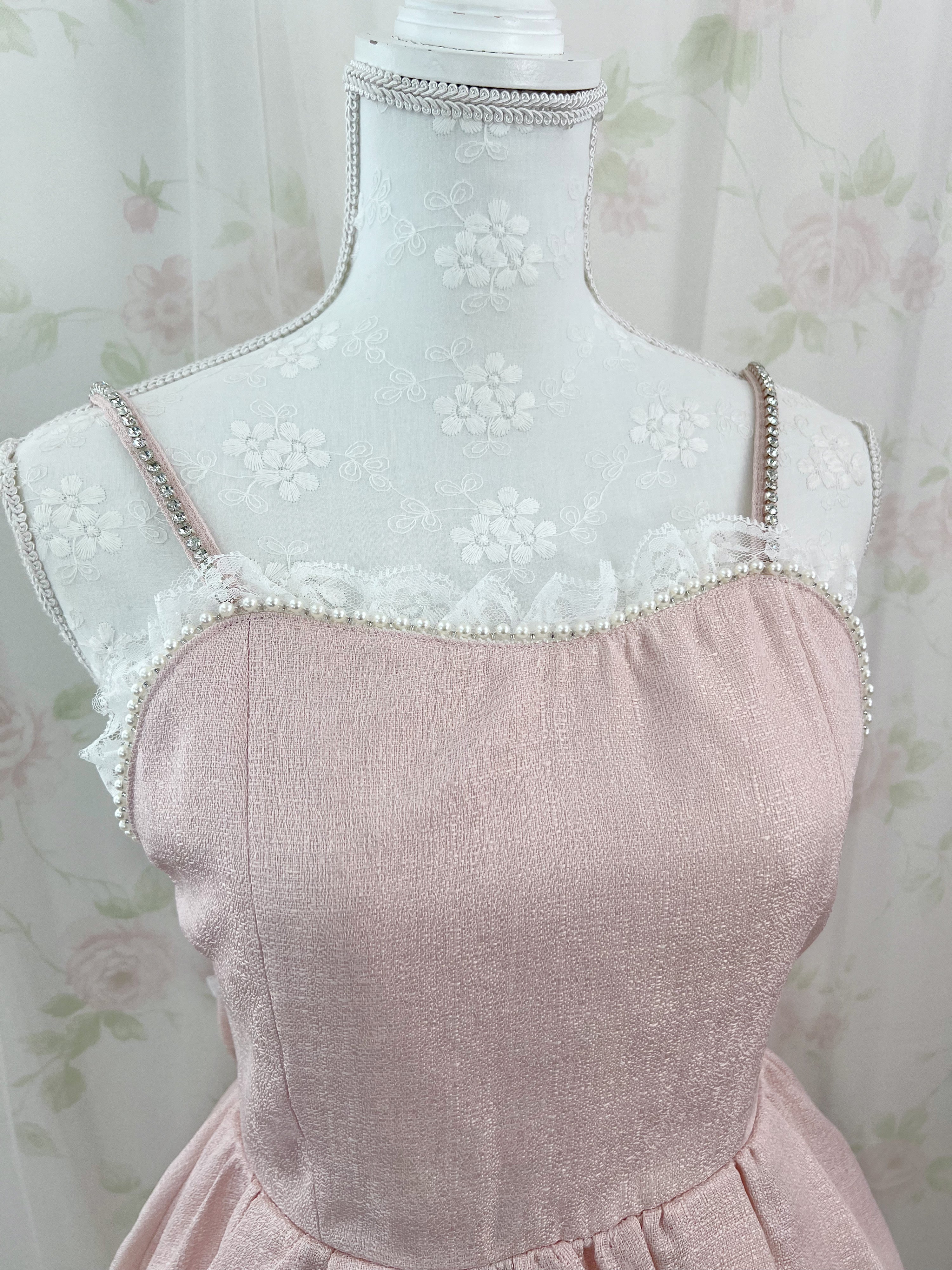 Ank Rouge Crystal Stone Strap Tweed Dress (Pink)