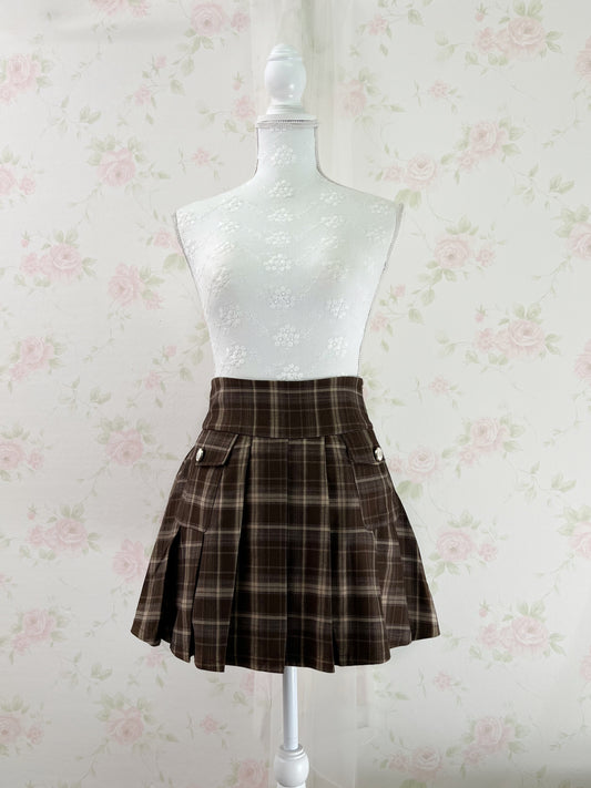 Olive des Olive Pleated Checked Skirt (Chocolate)