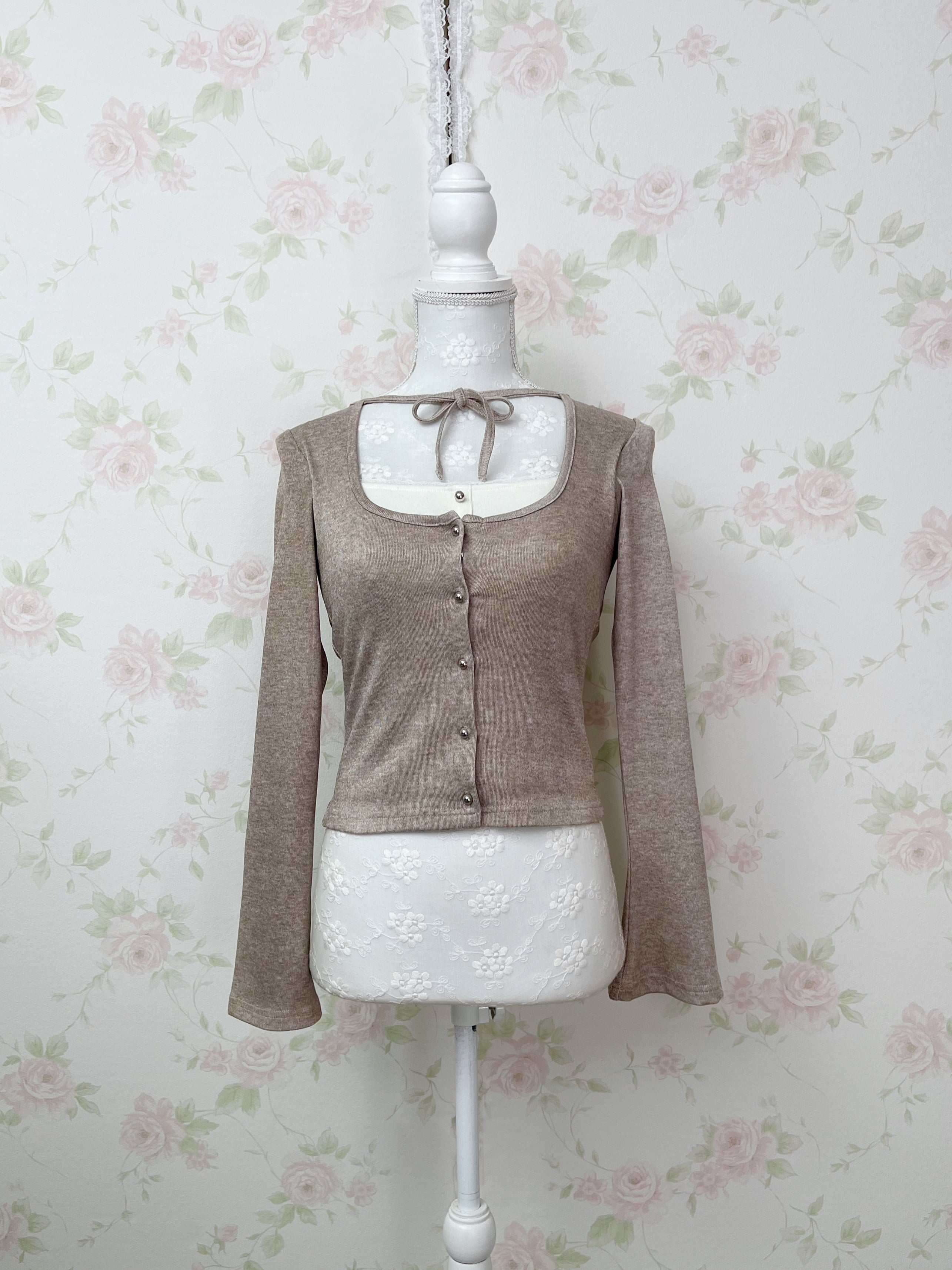 BUBBLES Milkmaid Front Lace Top (Beige)