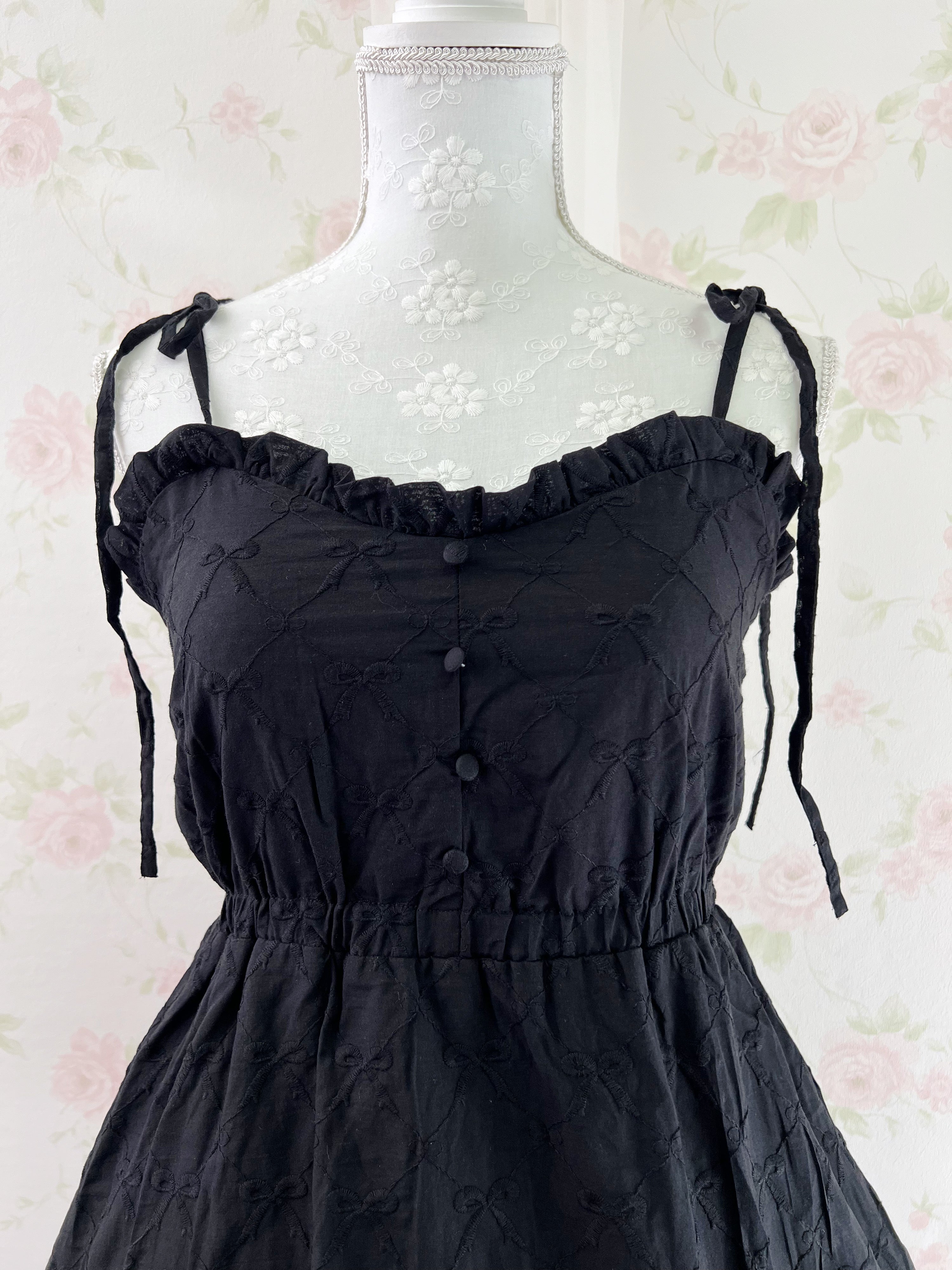 apres jour Ribbon Pattered Cotton Dress (Black)