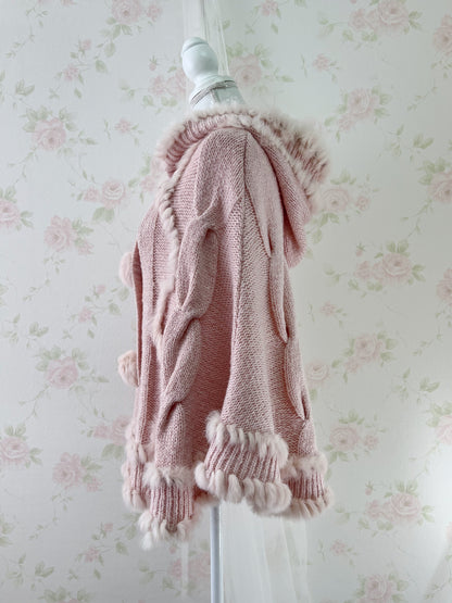 Narumiya Rabbit Fur Poncho (Pink)