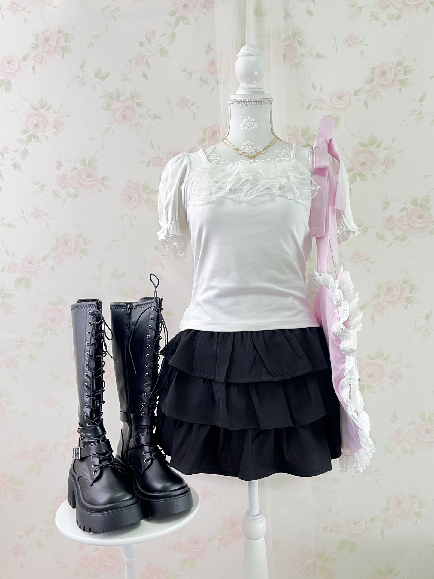 evelyn Polka Dot Frill Girly Top (White)