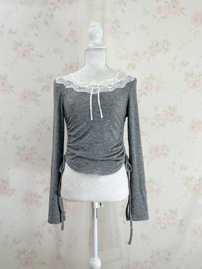 GRL Lacy Off Should  Side String Top (Gray)