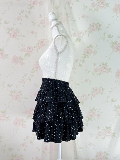 Polka Dot Tiered Skirt (Black)
