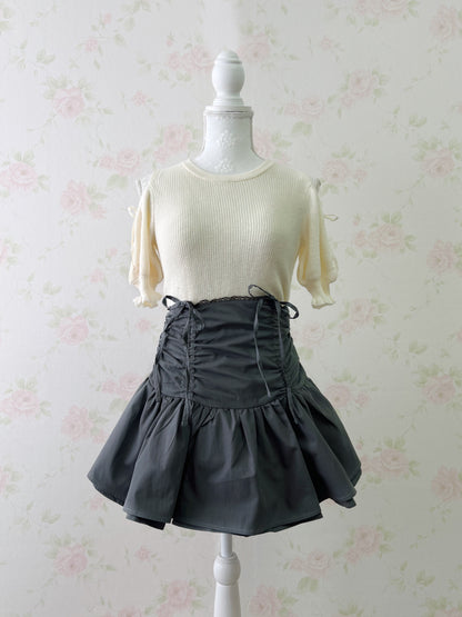 GRL Drawstring Coquette Skirt (Charcoal)