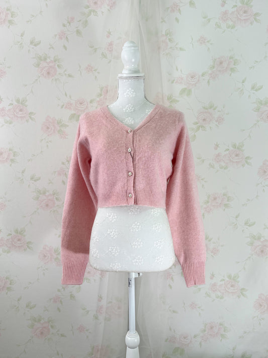 Mohair Touch Pearl Button Cardigan (Pink)