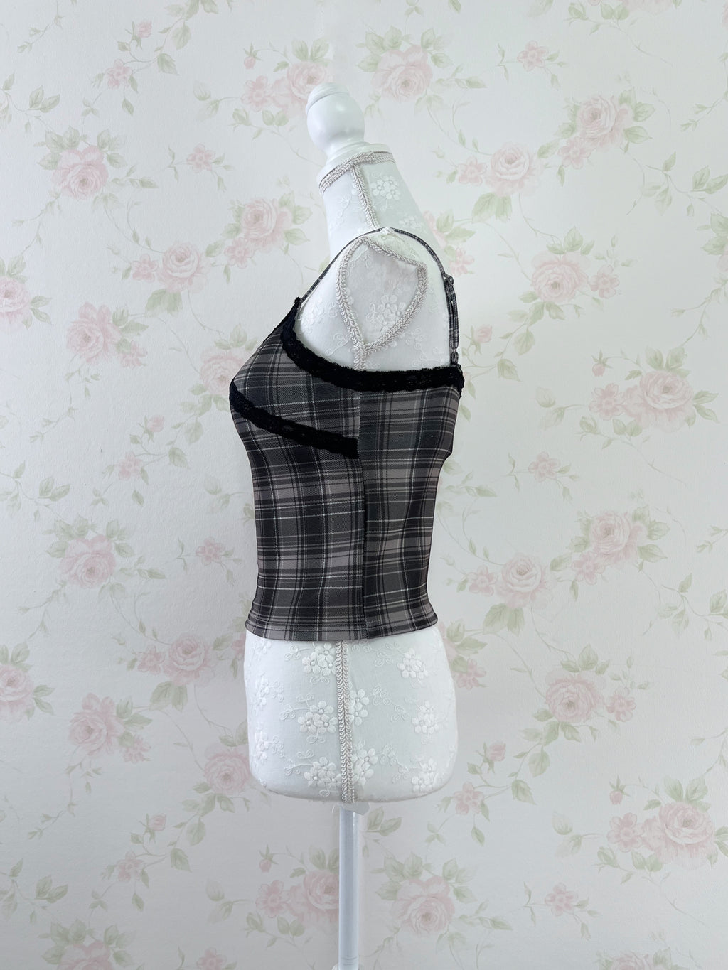 Checked Camisole With Cups (Gray)