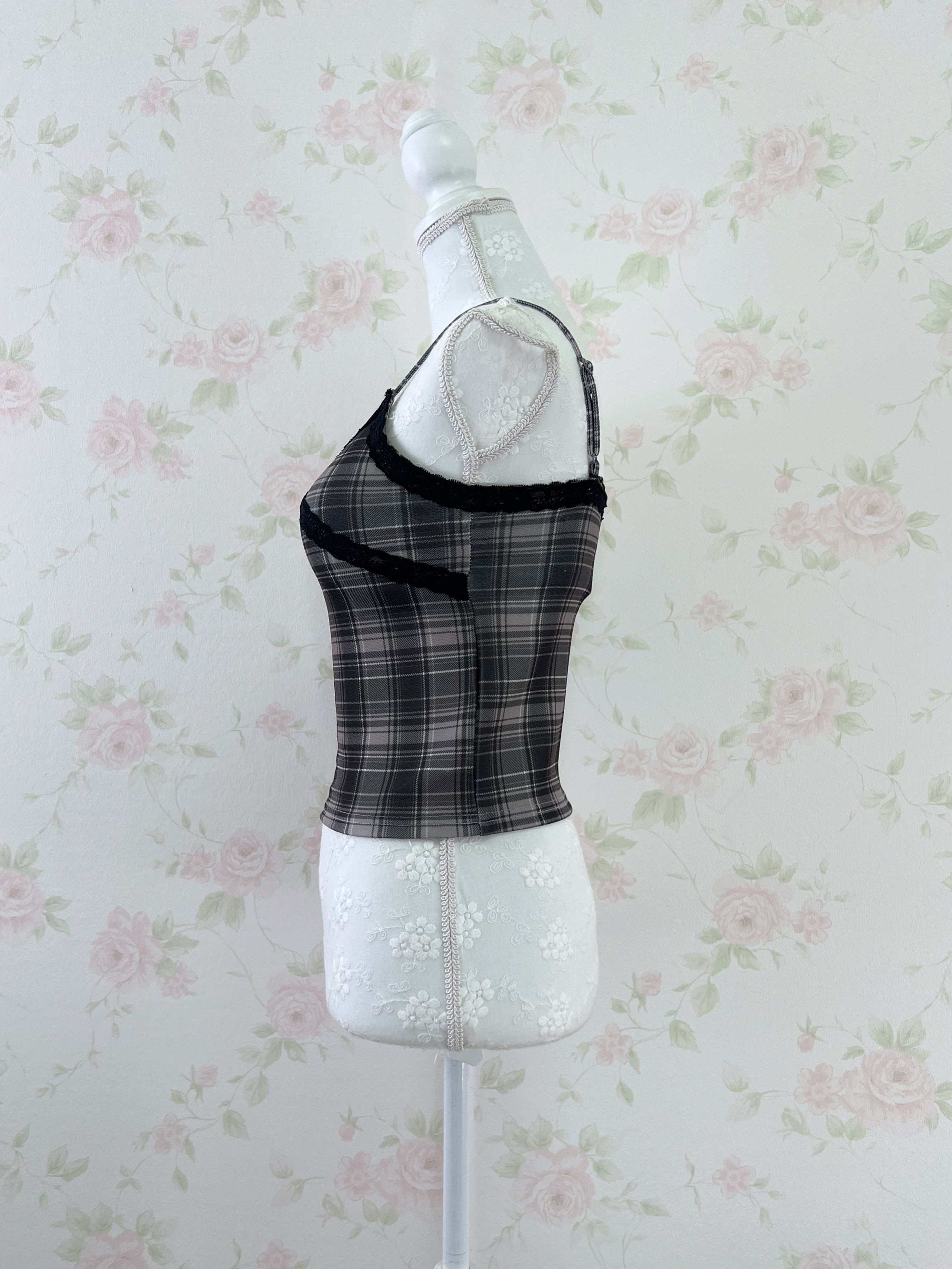 Checked Camisole With Cups (Gray)