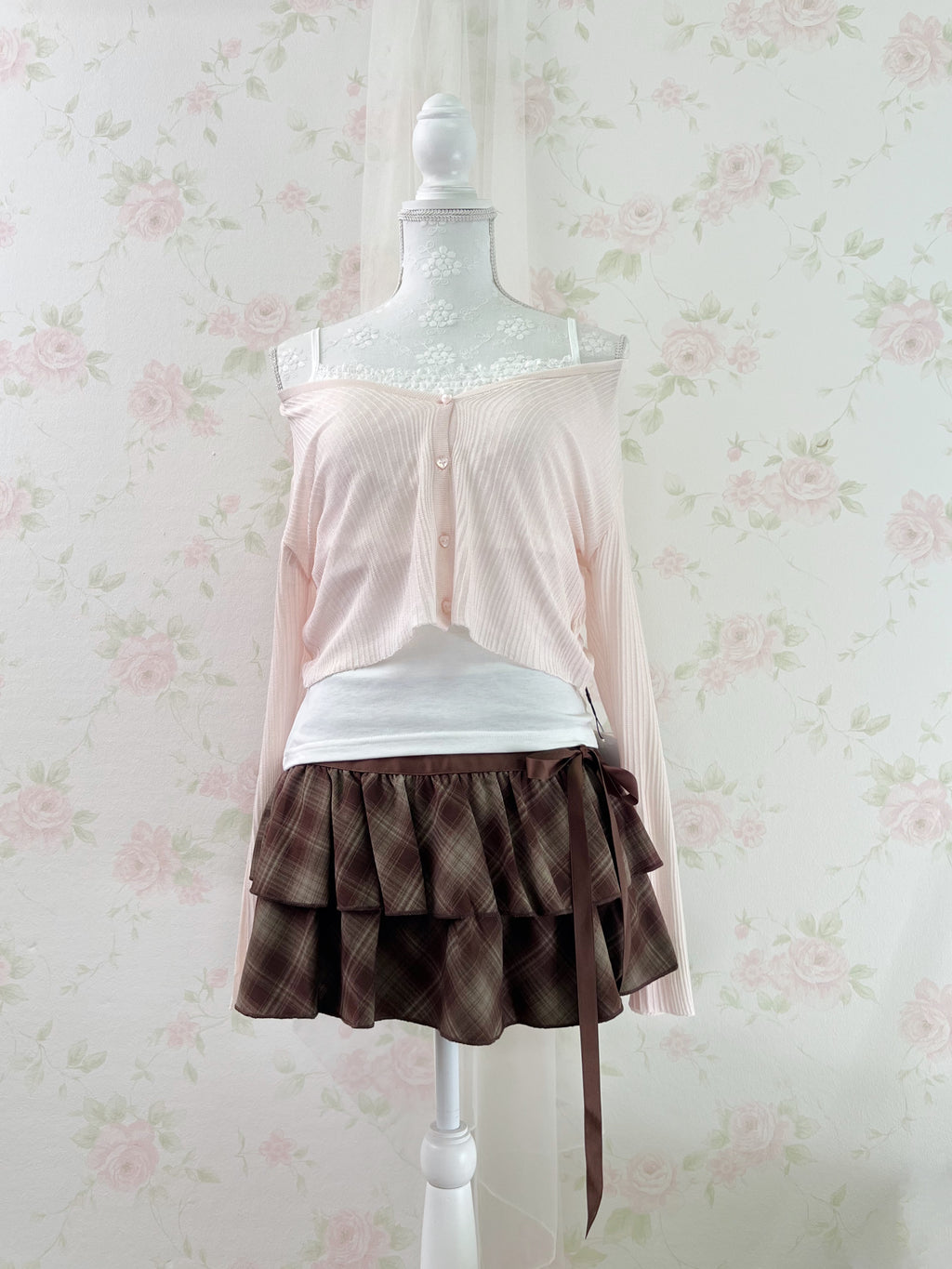 Side Bow Checked Shoujo Mini Skirt (Brown) S,M,L