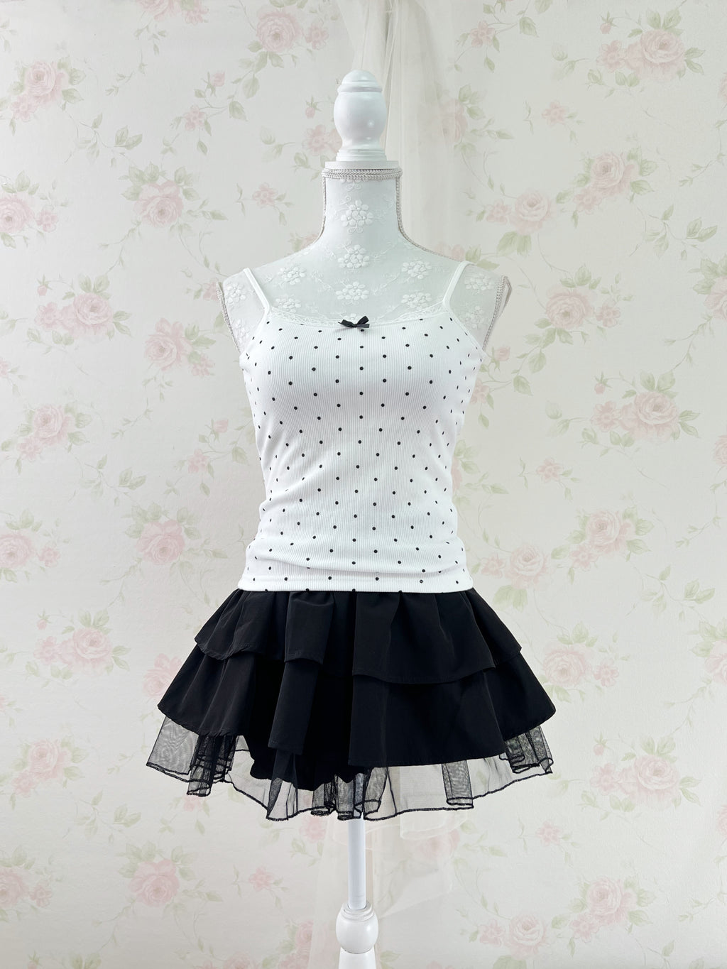 Tulle Hem Tiered Skirt (Black)