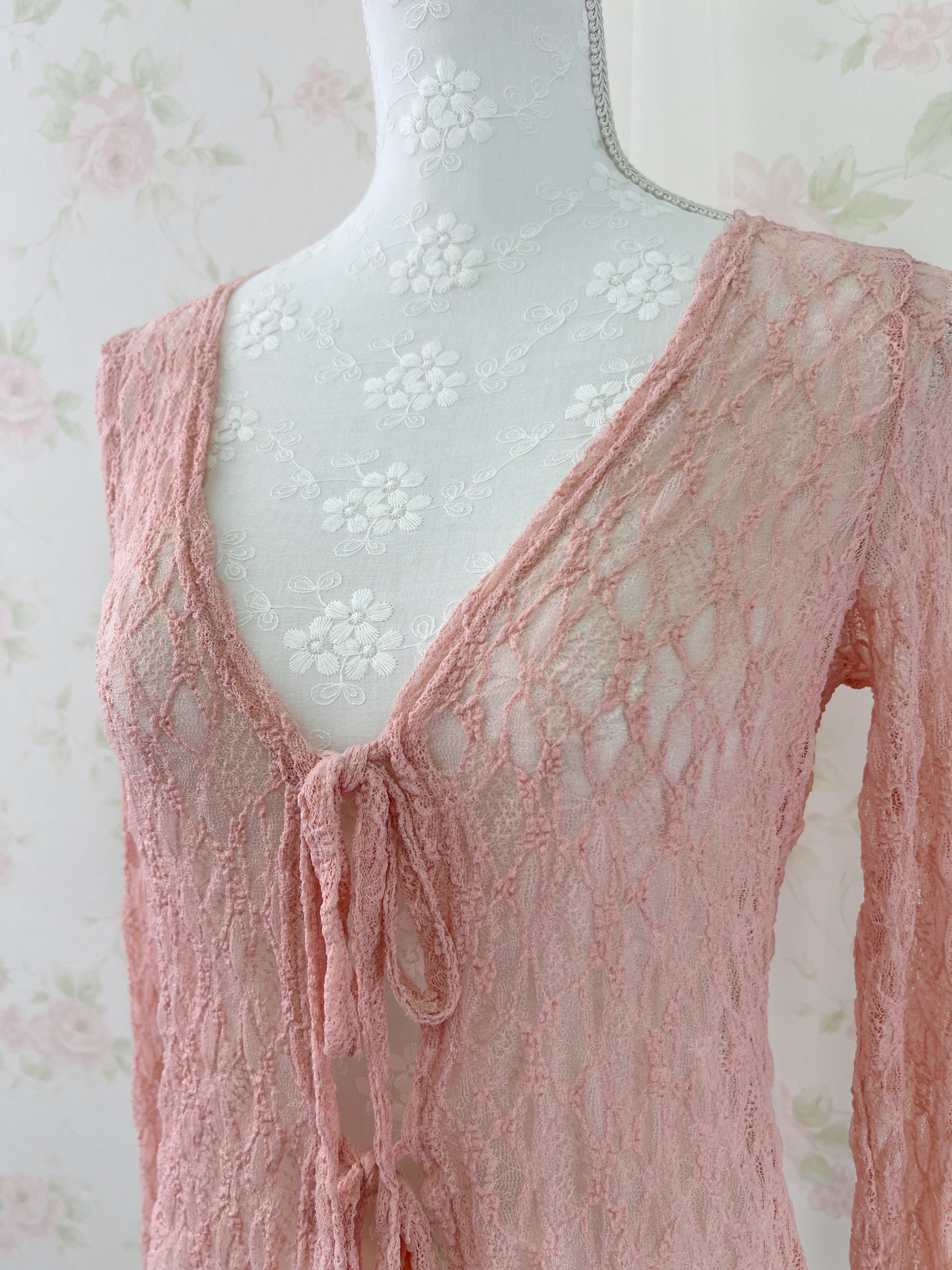 Lacy Double String Cardigan (Peach Pink)