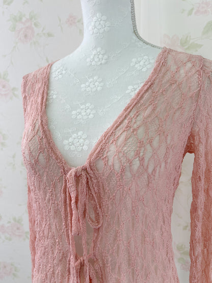 GRL Lacy Double String Cardigan (Peach Pink)