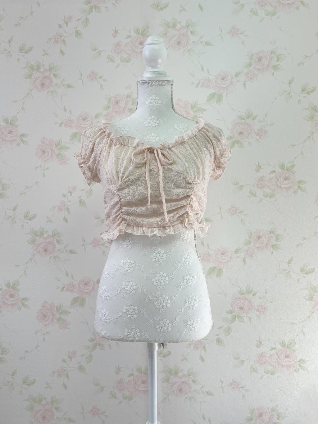 2 Way Shoulder Lacy Top (Peach Pink)
