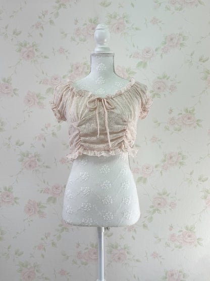 GRL 2 Way Shoulder Lacy Top (Peach Pink)