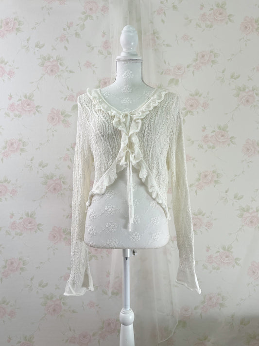 GRL Ruffled Bell Sleeve Cardigan (Ivory)