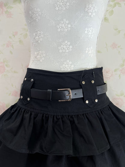 GRL Cotton Tiered Skirt With Belt (Black)