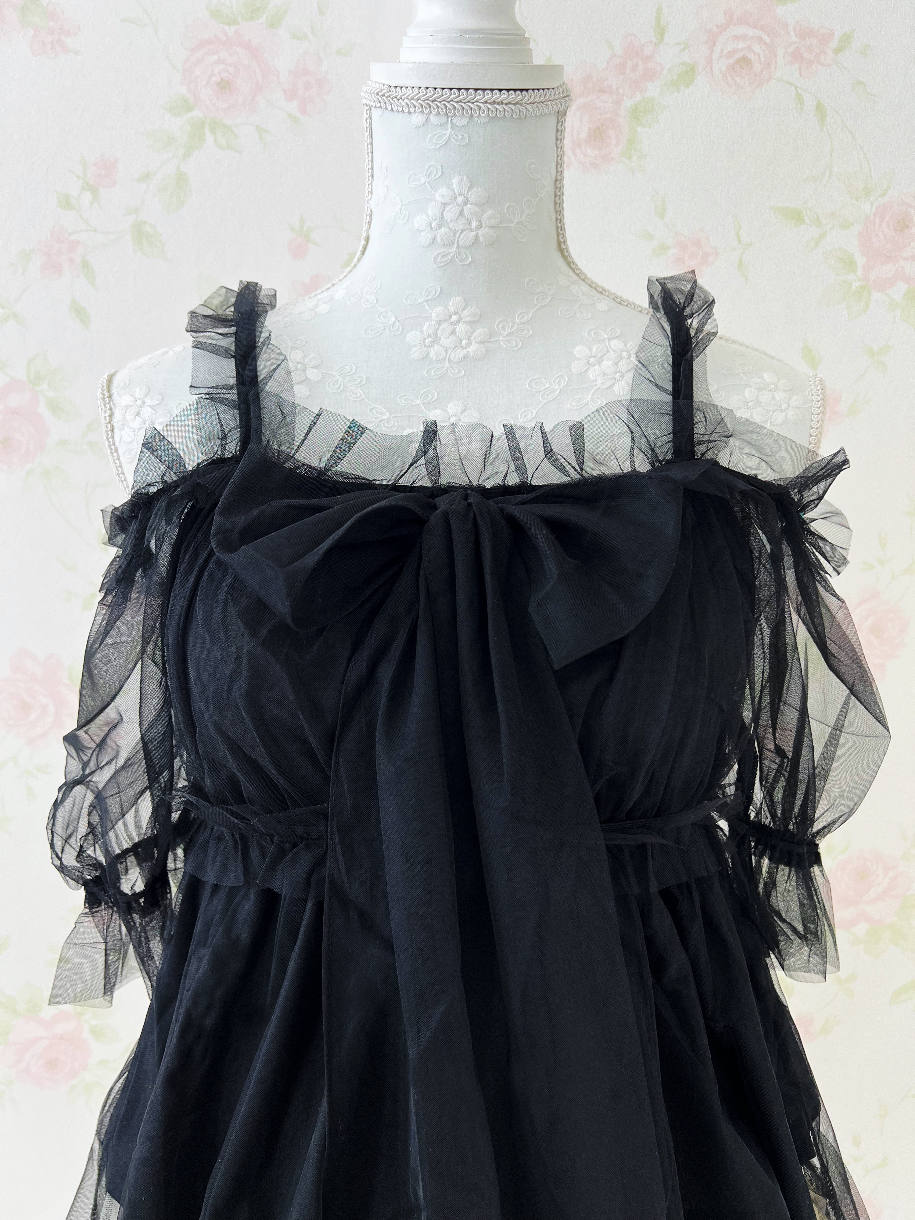 Chiffon Bow Tunic Top (Black)