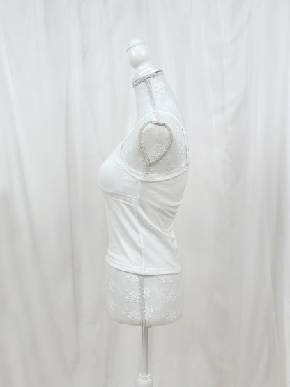 Lace Spaghetti Strap Camisole With Cups (White)