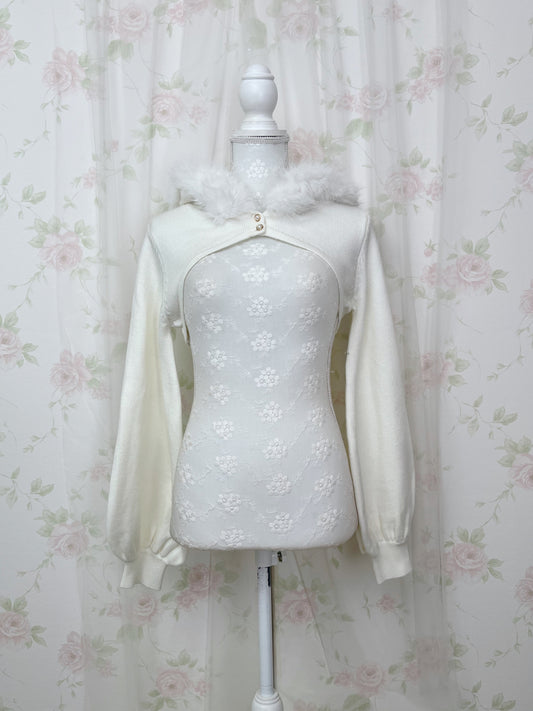 apres jour Eco Fur Short Hoodie (Ivory)