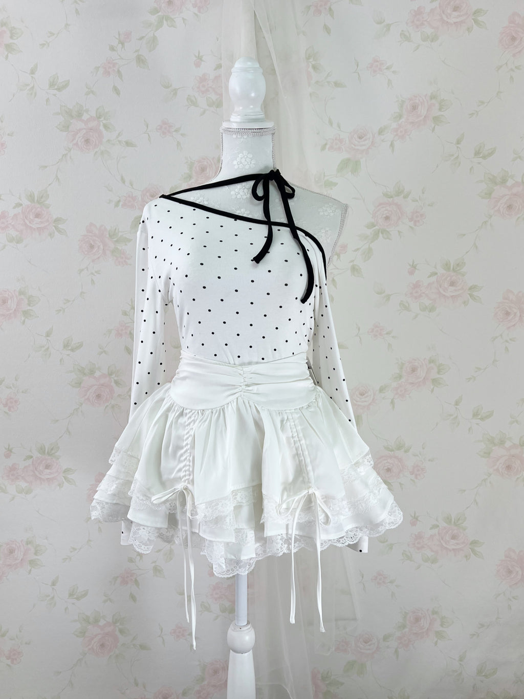 One Shoulder Polka Dot Top (White)