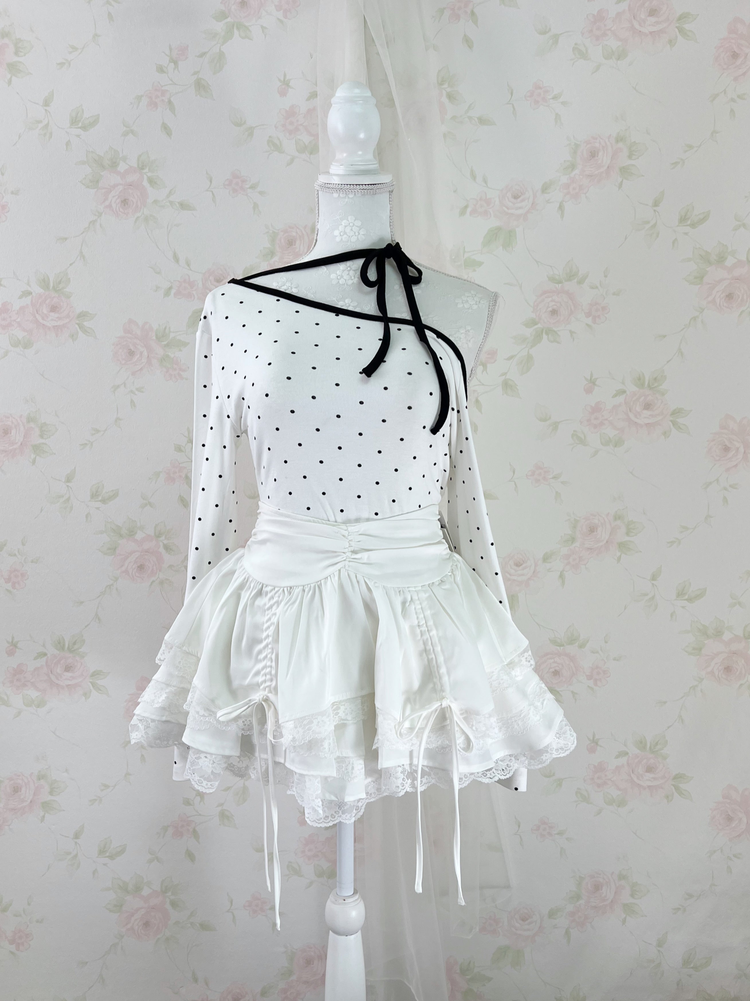 One Shoulder Polka Dot Top (White)