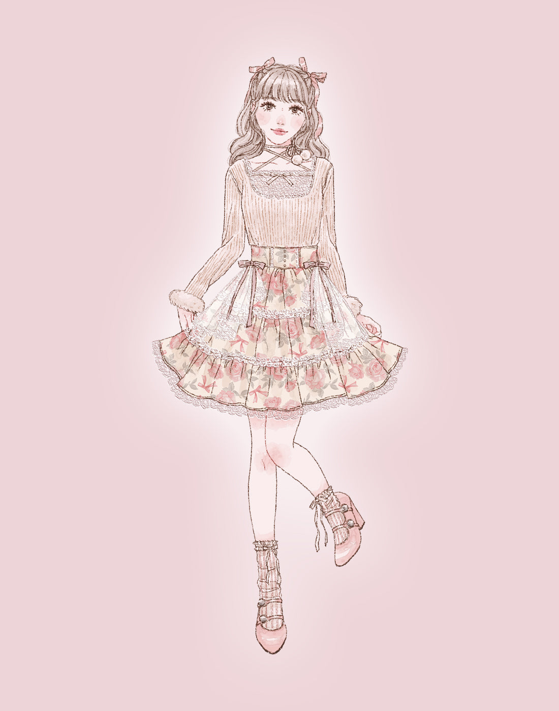 mellfy memory Ribbon Pompom Choker Angel knit