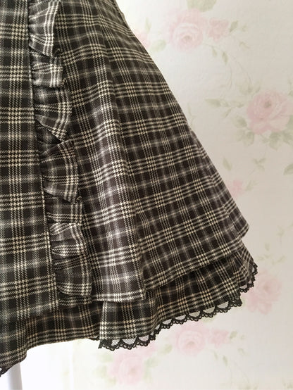 Honey Cinnamon Checked Belt Skirt (Brown)
