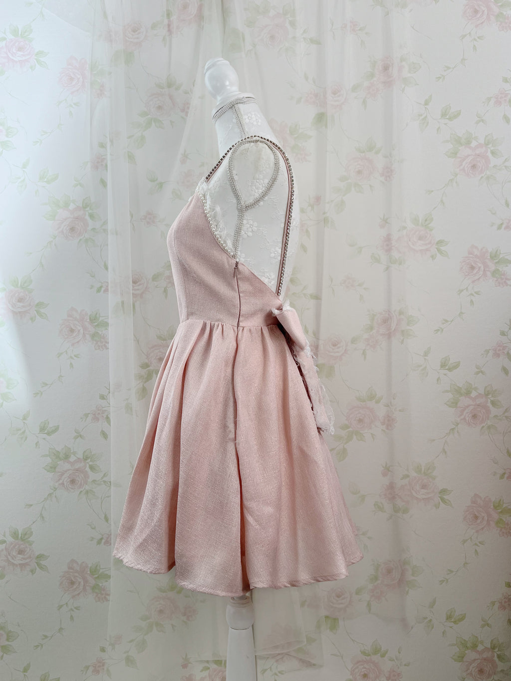 Ank Rouge Crystal Stone Strap Tweed Dress (Pink)