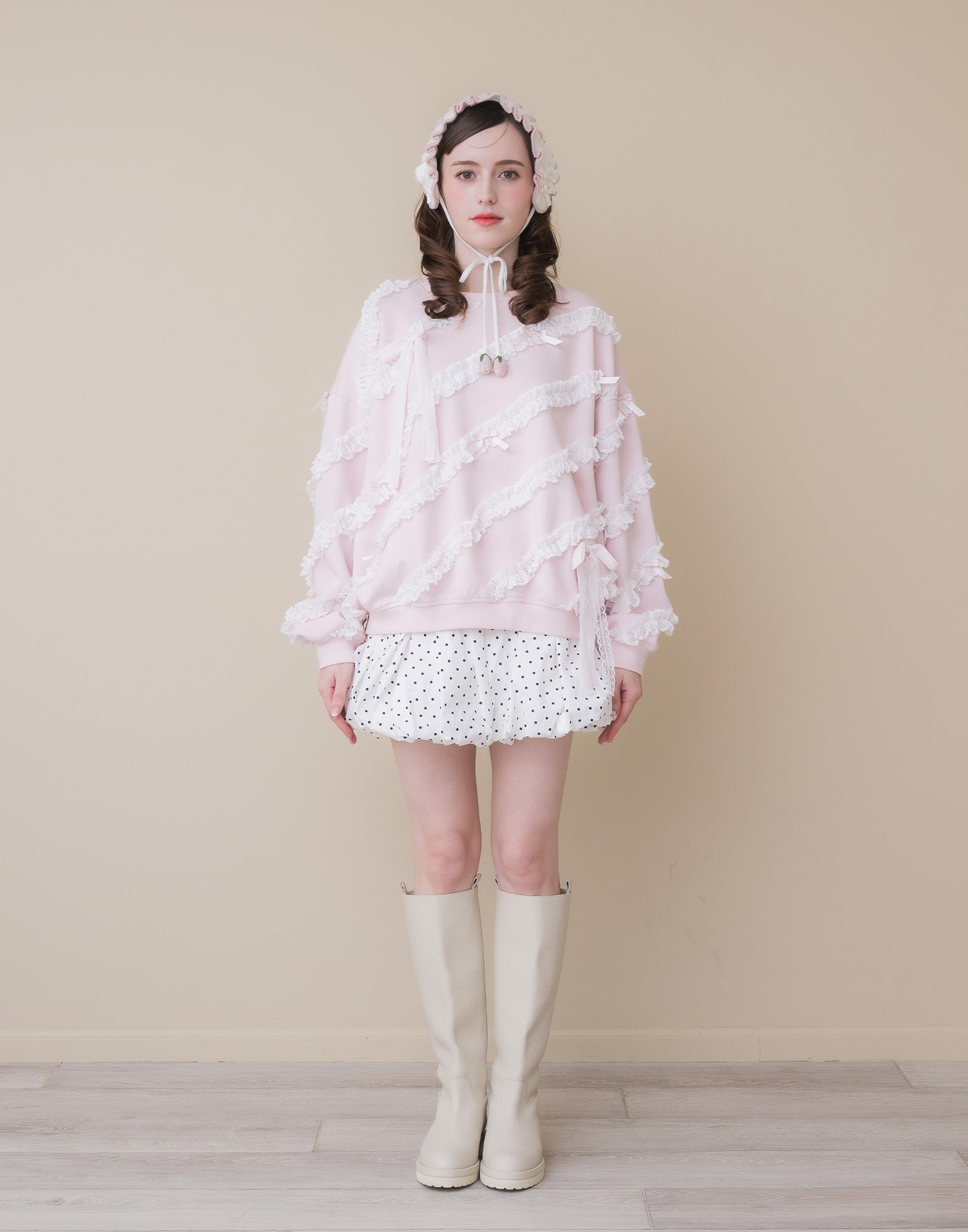 Lolime lacy ribbon sweatshirt