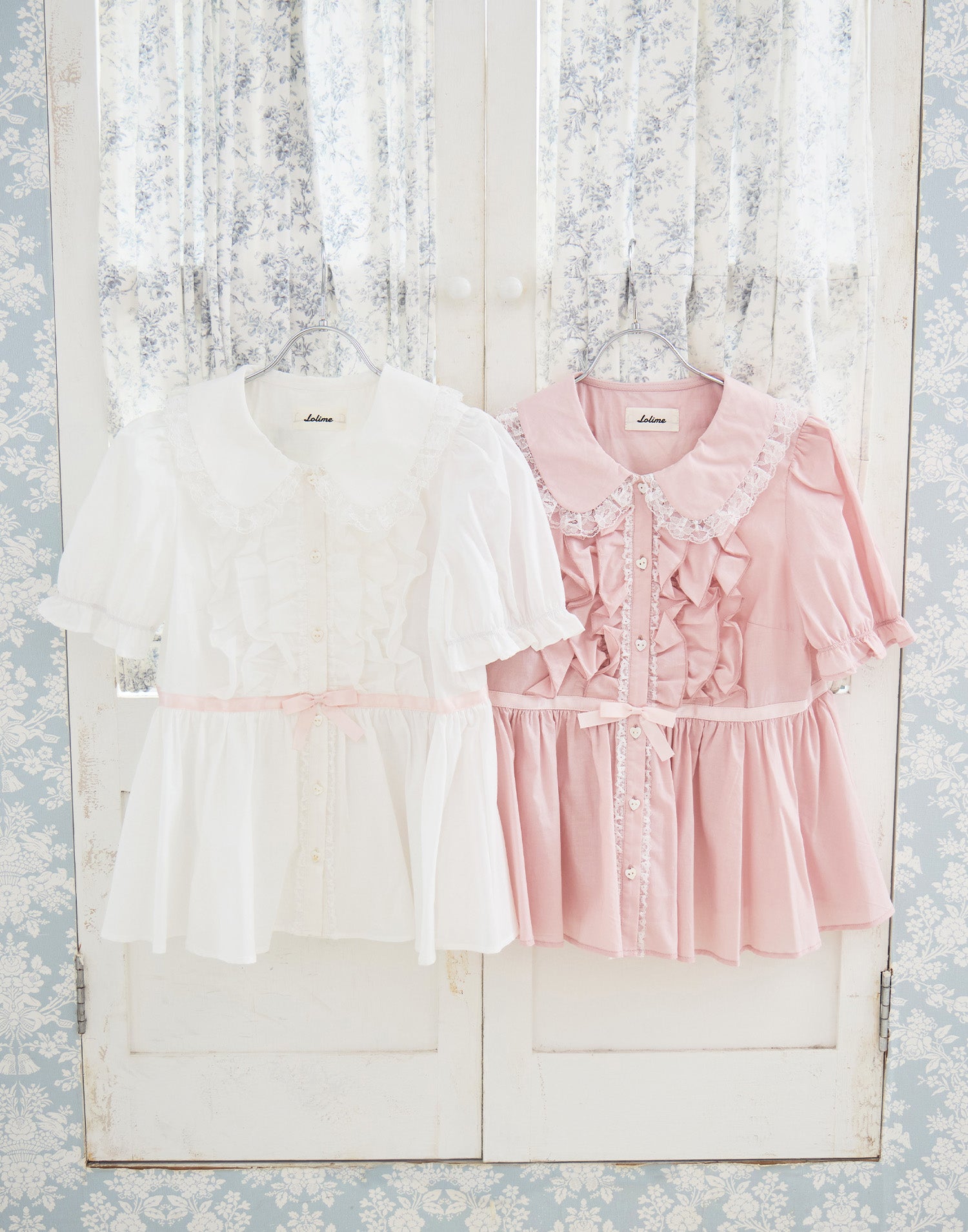 Lolime ribbon puff sleeve ruffle blouse