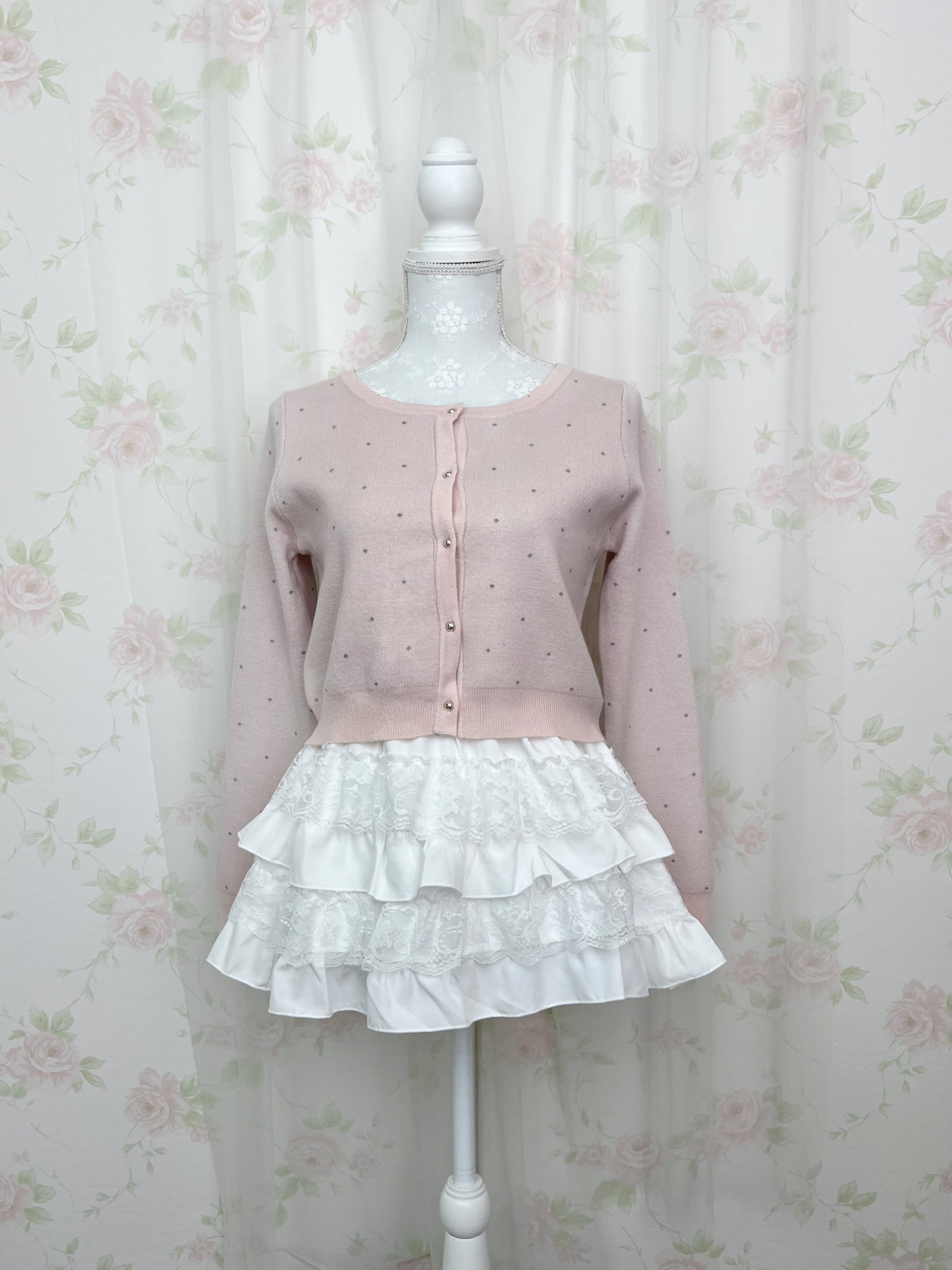 Petite Polka Dot Shoujo Cardigan (Pink)