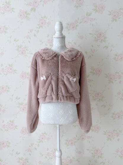 majoretty Lacy Sailor Collar Eco Fur Jacket (Pink)