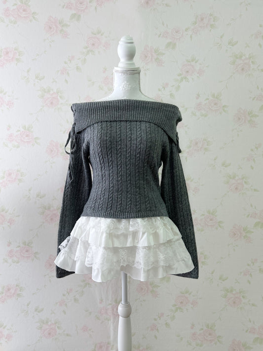 GRL Laced Up Shoulder Sweater (Gray)