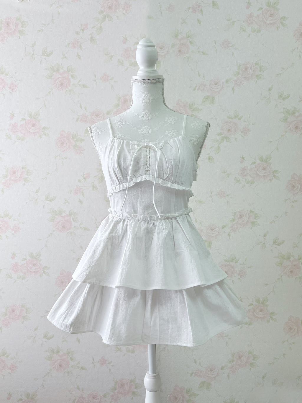 Layered Camisole Summer Cotton Dress (White)