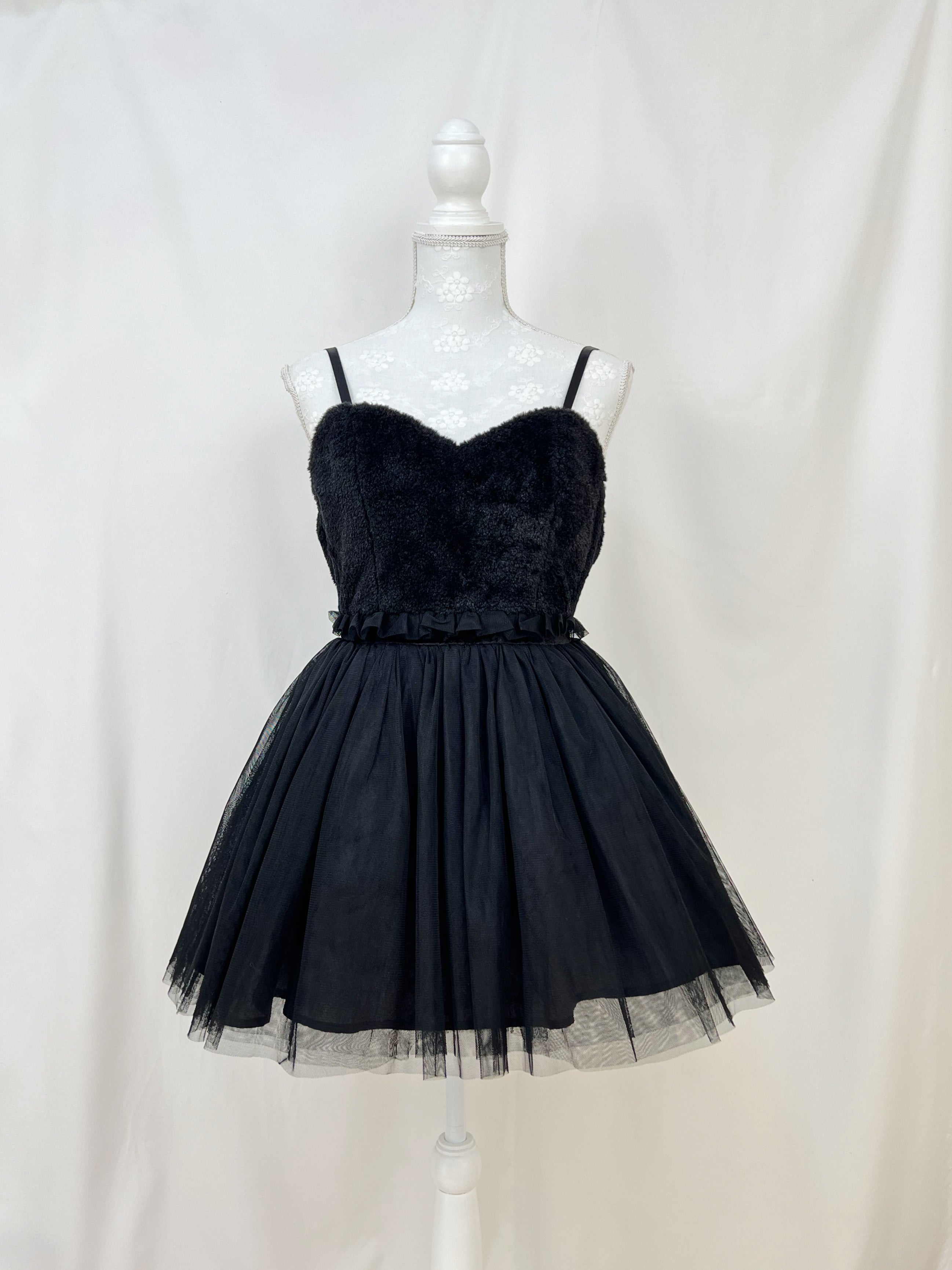 one spo Eco Fur Tulle Mini Dress (Black)