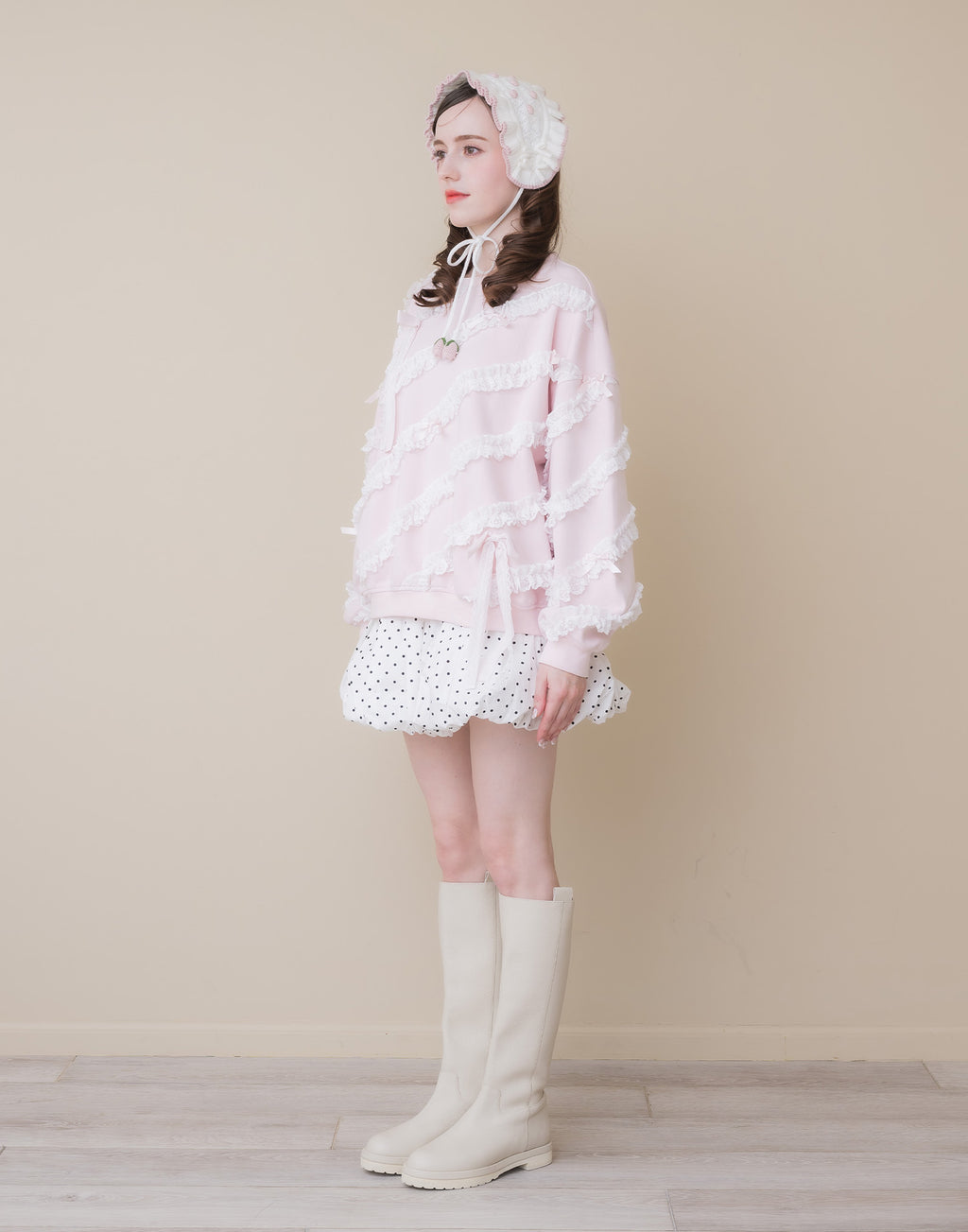 Lolime lacy ribbon sweatshirt