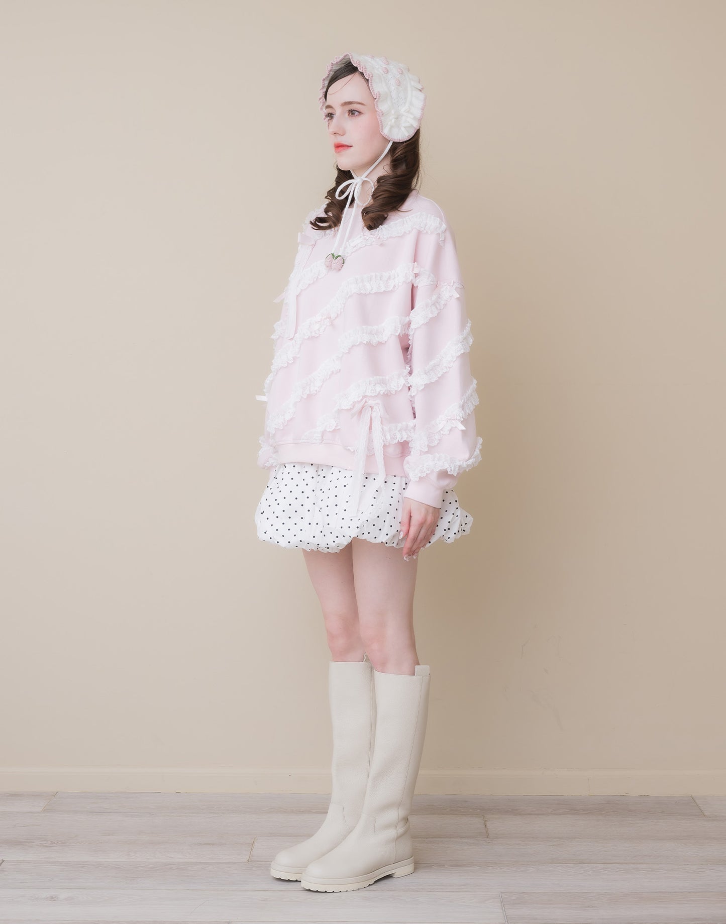 Lolime lacy ribbon sweatshirt