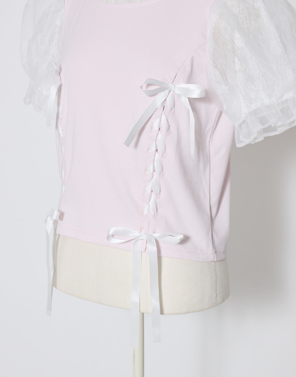 mellfy memory Twin lace-up ribbon puff T-shirt