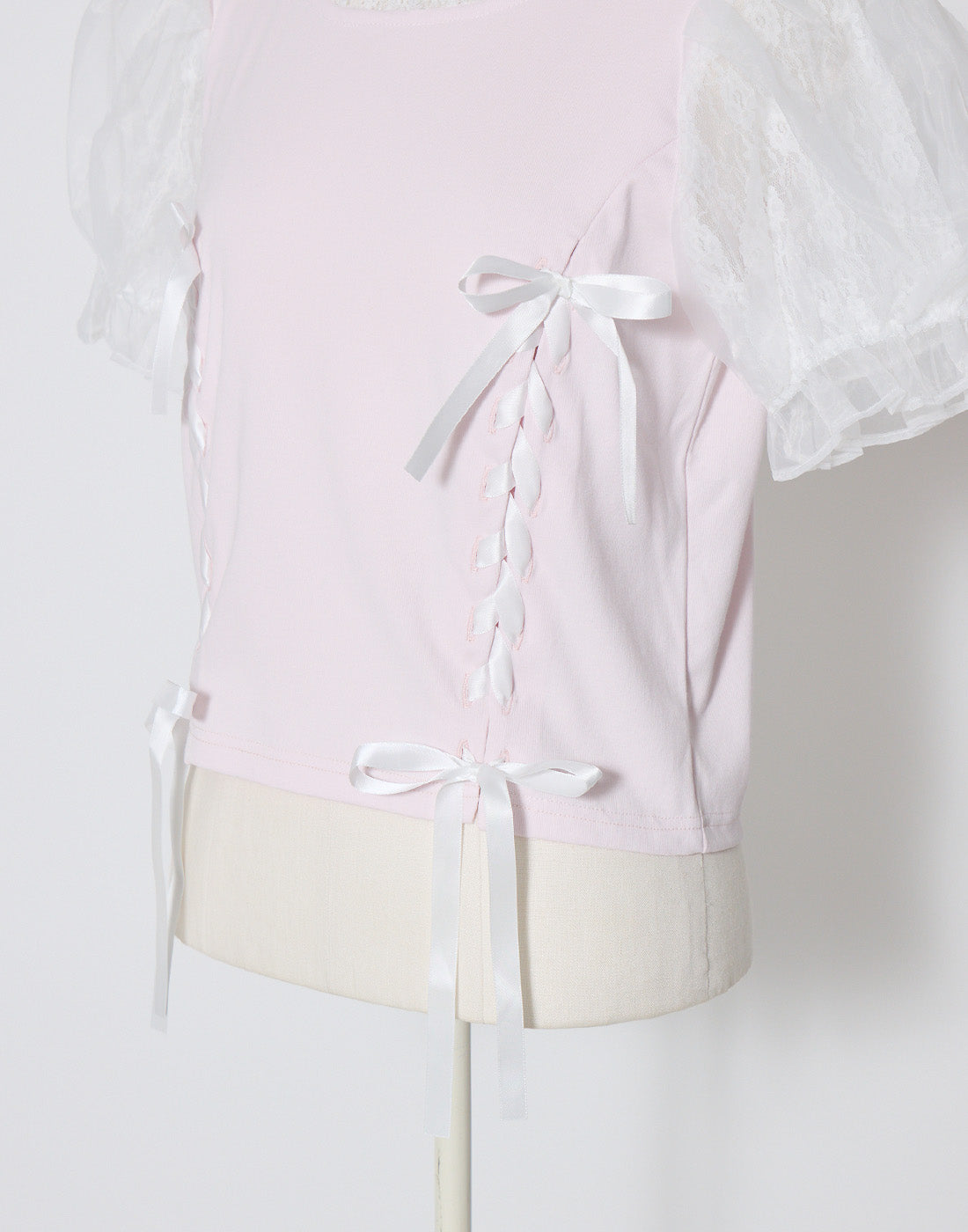 mellfy memory Twin lace-up ribbon puff T-shirt