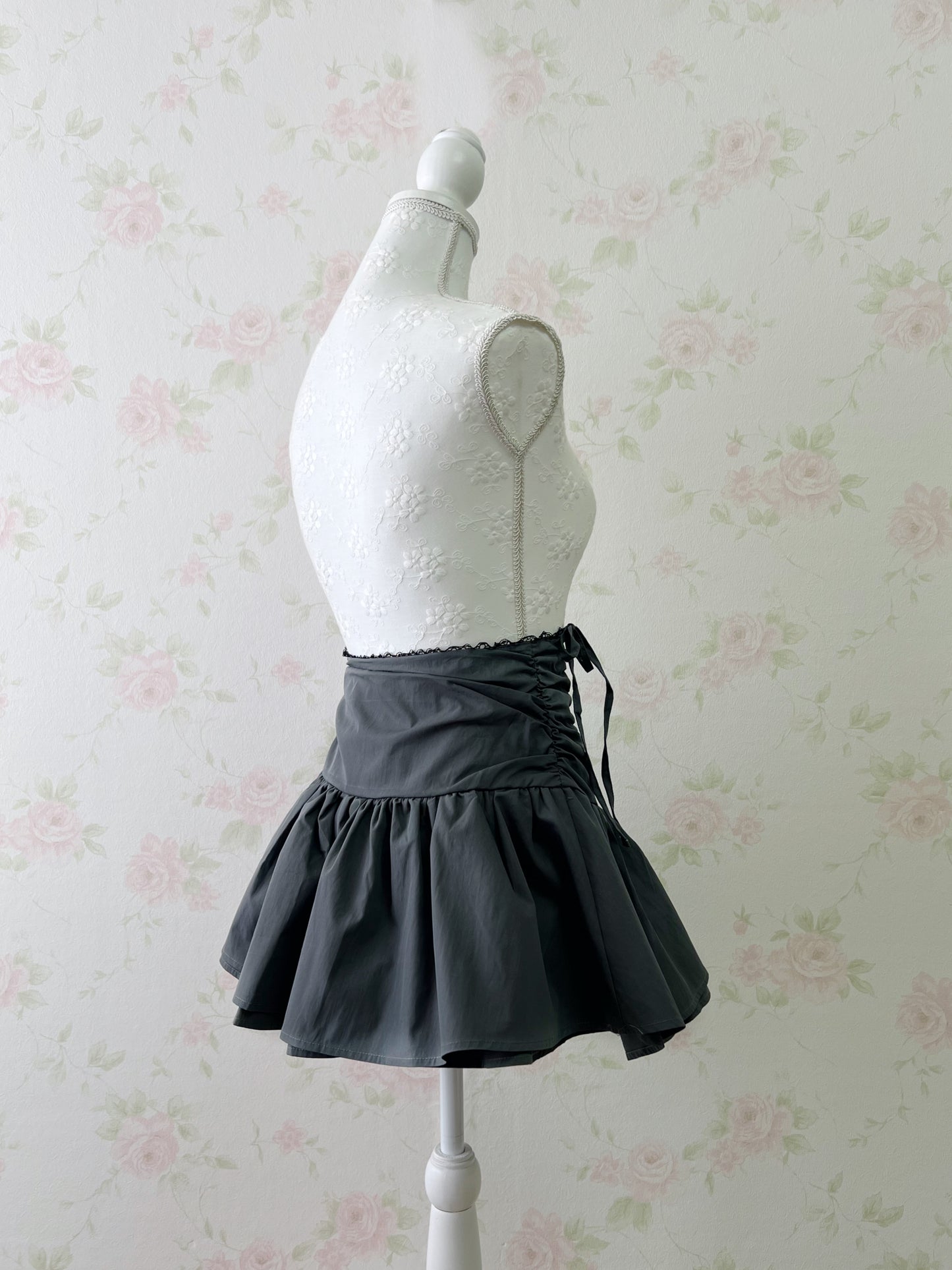 GRL Drawstring Coquette Skirt (Charcoal)
