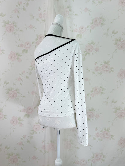 One Shoulder Polka Dot Top (White)